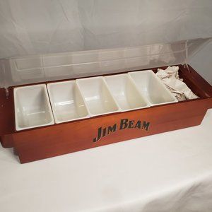 JIM BEAM WOODEN BAR CONDIMENT TRAY DISH WITH 5 REMOVEABLE CONTAINERS - BRAND NEW